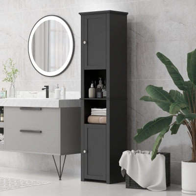 HOMCOM Tall Medicine Cabinet, Freestanding Bathroom Storage Cabinet with Shelves and 2 Cupboards, Bathroom Organizer, Black