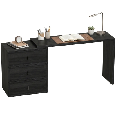 HOMCOM L Shaped Computer Desk Home Office Desk with 3 Drawers Black Wood Grain