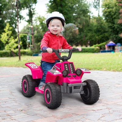 Qaba 6V Kids ATV Quad, 4 Wheeler Battery Powered Electric Ride on Car w/ Lights, Forward Backward, Pink