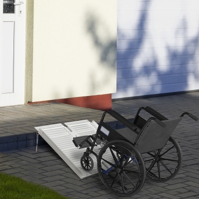 HOMCOM Textured Aluminum Folding Wheelchair Ramp, Portable Threshold Ramp 2', for Scooter Steps Home Stairs Doorways