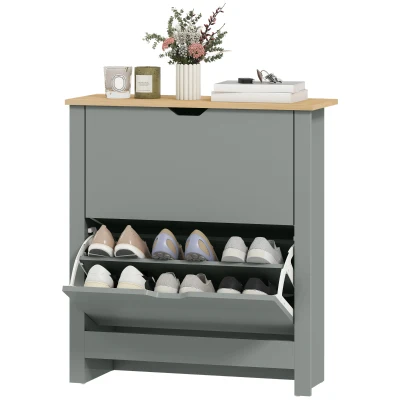 HOMCOM Shoe Storage Cabinet with 2 Flip Drawers and Adjustable Shelves for 8–12 Pairs of Shoes, Light Grey