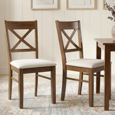 HOMCOM Dining Chairs Set of 2, Upholstered, X-Back, Walnut