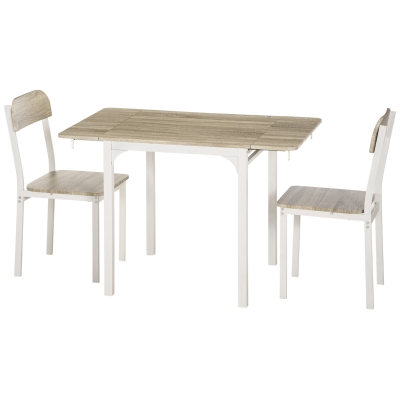 HOMCOM Foldable Dining Table Set for 2, Drop-Leaf Kitchen Table with 2 Chairs for Apartments, Studios, Natural Drop-leaf Dining Table Set Includes 2 Chairs