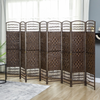 HOMCOM 8 Panel Folding Room Divider, Portable Privacy Screen, Wave Fiber Room Partition for Home Office, Brown