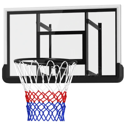 Soozier Wall Mounted Basketball Hoop, Height Adjustable Mini Basketball Hoop with 43" x 35" Backboard, 18" Steel Rim, Black