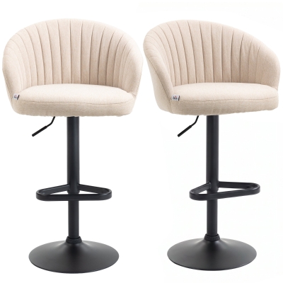 HOMCOM Modern Swivel Barstools, Upholstered Linen, Steel Frame, Beige