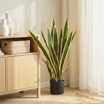Outsunny 30" Artificial Snake Plant with 21 Leaves in Pot, Decorative Fake Plant for Home, Office, and Living Room, Green