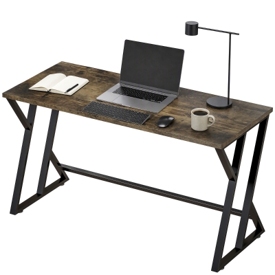 HOMCOM 55" Industrial Computer Desk, Z-Shaped Metal Legs, Rustic Brown