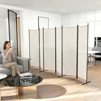 HOMCOM 6 Panel Room Divider, 6 Ft Folding Privacy Screen, Portable Freestanding Partition Wall Divider, Beige