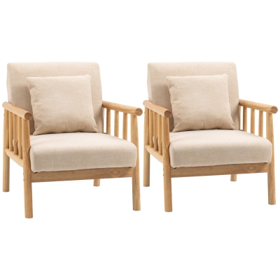 HOMCOM 24.5" Modern Sofa Set of 2, Upholstered Couch, Beige