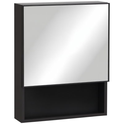 kleankin Bathroom Medicine Cabinet with Mirror Wall-Mounted with Single Door, Storage Shelves and Stainless Steel Frame for Laundry Room, Black
