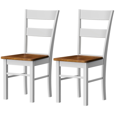 HOMCOM Farmhouse Rubber Wood Dining Chairs, Set of 2, Light Gray
