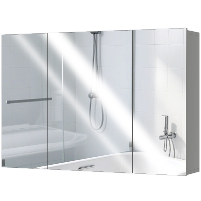 kleankin 35" x 24" Wall Mounted Mirror Cabinet, Bathroom Medicine Cabinet with Mirror, 3 Doors and Adjustable Shelves, Grey