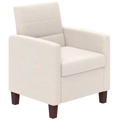 HOMCOM Fabric Accent Chair, Modern Armchair with Seat Cushion and Non-Slip Pads for Living Room, Bedroom, Cream White