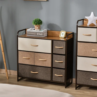 HOMCOM 3-Tier 7-Drawer Dresser with Steel Frame, Maple Wood