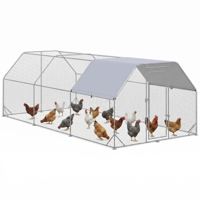 PawHut Large Metal Chicken Coop with Waterproof Cover, 9.2' x 18.7'
