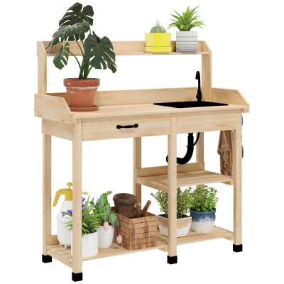 Potting Bench Table 45.25" x 17.75" x 48.5" Natural Wood