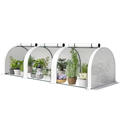 Outsunny 9.7' Portable Tunnel Greenhouse, 3 Doors, UV PE Cover, White