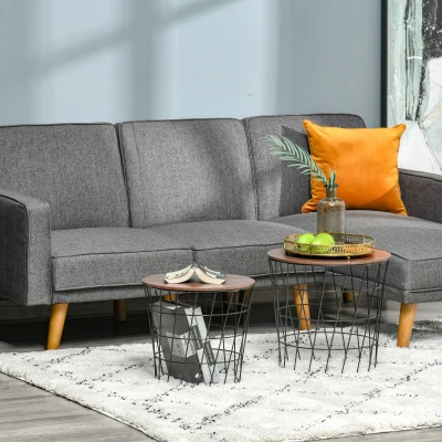 HOMCOM Set of 2 Nesting End Tables, Round Accent, Black/Brown