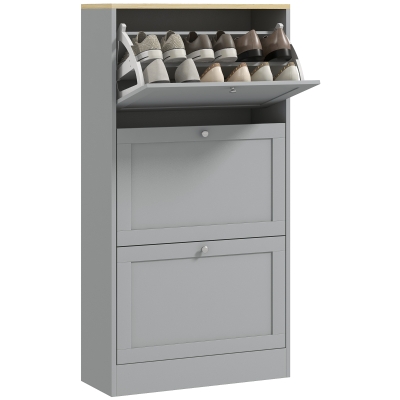 HOMCOM Modern Shoe Storage with 3 Flip Drawers and Adjustable Shelves, Shoe Cabinet Organizer for 12-18 Pairs of Shoes, Grey
