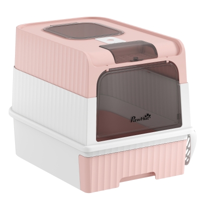 PawHut Hooded Cat Litter Box with Drawer Pan, Pink