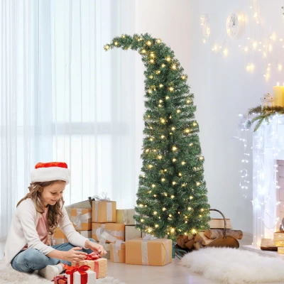 HOMCOM 5ft Prelit Bent Top Christmas Tree with 100 LEDs, Green
