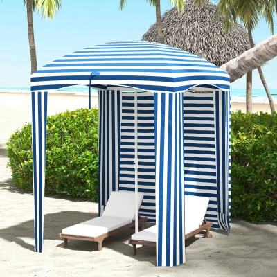 Outsunny 5.8' Cabana Umbrella, Beach Umbrella with Walls, Blue Stripe