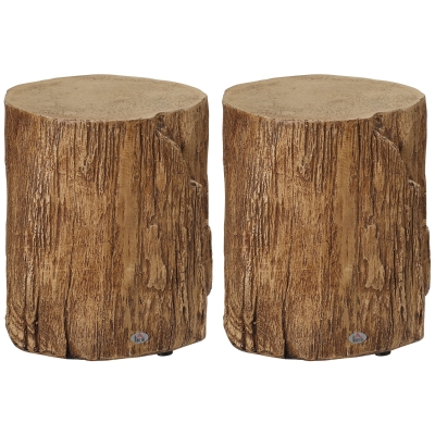 HOMCOM Concrete Tree Stump End Table Set, Indoor Outdoor, Natural