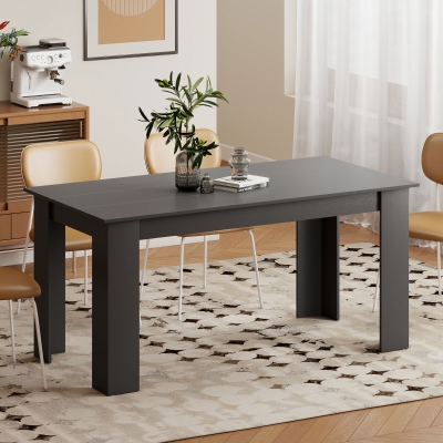 HOMCOM 63" Kitchen Table for 4-6 People, Dining Table with Wood Effect for Dining Room, Black