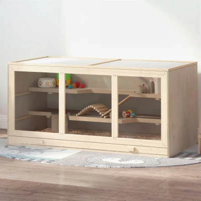PawHut Extra Large Wooden Hamster Cage with Roof and Ramps