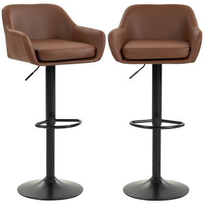 HOMCOM Bar Stools PU Leather Adjustable Swivel Barstools Backrest Counter Chairs Set of 2 Brown