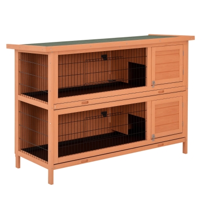 PawHut 54" 2-Story Wooden Rabbit Hutch, Indoor/Outdoor, Orange