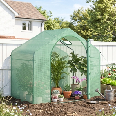 Outsunny 6' x 3' x 5' Portable Walk-in Greenhouse, PE Cover, Steel Frame Garden Hot House, Zipper Door, Top Vent for Flowers, Vegetables, Saplings, Tropical Plants, Green
