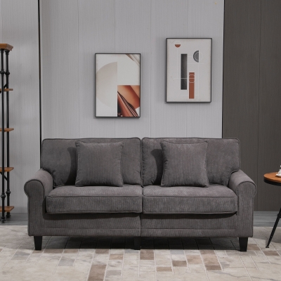 HOMCOM Modern 3 Seater Sofa, Corduroy Fabric 3 Seater Couch with Pine Wood Legs and Rolled Armrests for Living Room, Light Grey