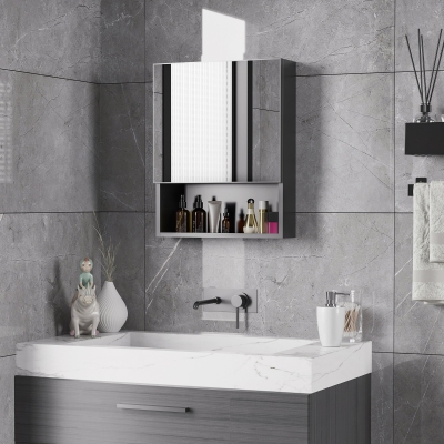 kleankin Bathroom Medicine Cabinet with Mirror Wall-Mounted with Single Door, Storage Shelves and Stainless Steel Frame for Laundry Room, Black
