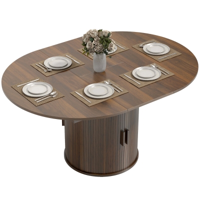 HOMCOM 60" Extendable Dining Table with Storage, Walnut