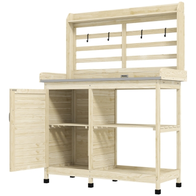 Potting Bench Table 44.1" L x 18.5" W x 57.5" H Natural Wood
