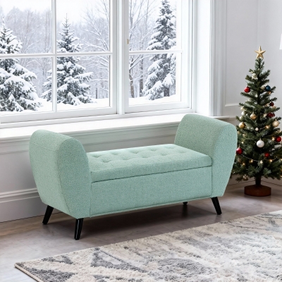 HOMCOM Upholstered Storage Bench with Arms, Modern Ottoman Bench for Bedroom, Entryway, and Living Room, Green