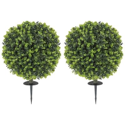 HOMCOM 2 Pack 1.3ft Artificial Boxwood Topiary, UV Resistant, Green