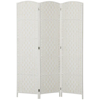 HOMCOM 6ft Folding Room Divider, 3 Panel Wall Partition with Wooden Frame for Bedroom, Home Office, White