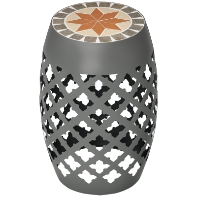 Outsunny 12" Round Patio Side Table, Outdoor Mosaic Accent, Gray