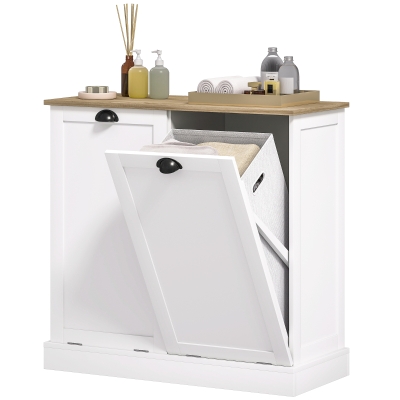 HOMCOM Dual Tilt-Out Laundry Hamper Cabinet with Baskets, White