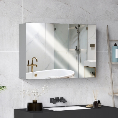 kleankin 35" x 24" Wall Mounted Mirror Cabinet, Bathroom Medicine Cabinet with Mirror, 3 Doors and Adjustable Shelves, Grey
