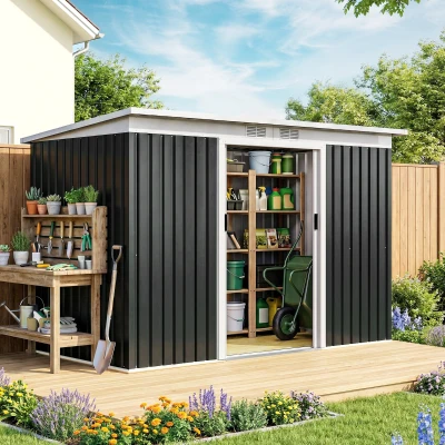 Outsunny 9' x 4' Metal Garden Shed, Dark Gray