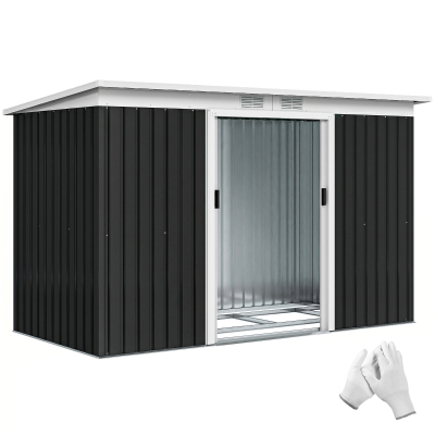 Outsunny 9' x 4' Metal Garden Shed, Dark Gray