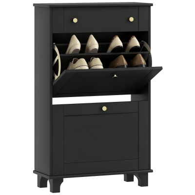 HOMCOM Slim Shoe Storage with 2 Flip Drawers and Adjustable Shelves Shoe Cabinet Organizer for 8 Pair, Black