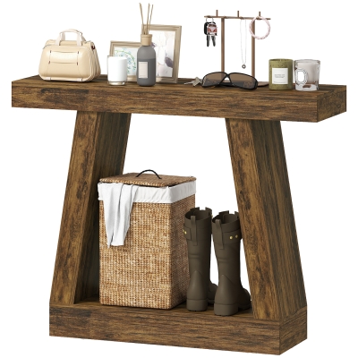 HOMCOM 42" Farmhouse Console Table with Storage, Dark Brown
