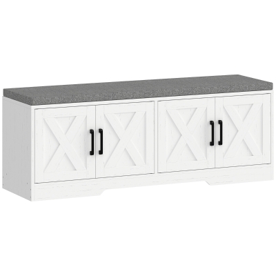 HOMCOM Shoe Bench with Cushion Shoe Storage Bench with Doors Adjustable Shelves for Entryway, White