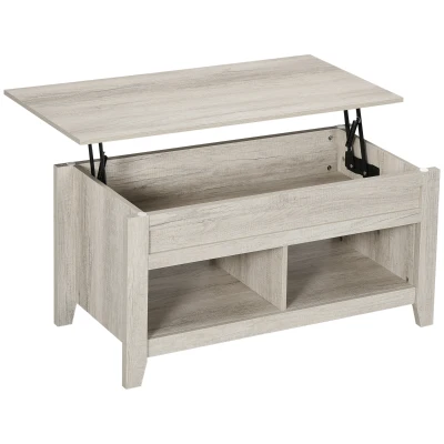 HOMCOM Lift Top Coffee Table with Hidden Storage Compartment and Open Shelves, Lift Tabletop Pop-Up Center Table for Living Room, Oak Effect