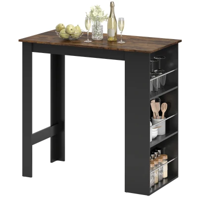 HOMCOM Modern Bar Table, Counter Height Dining Table with 3 Storage Shelves for Kitchen, Dining Room, Living Room, Rustic Brown